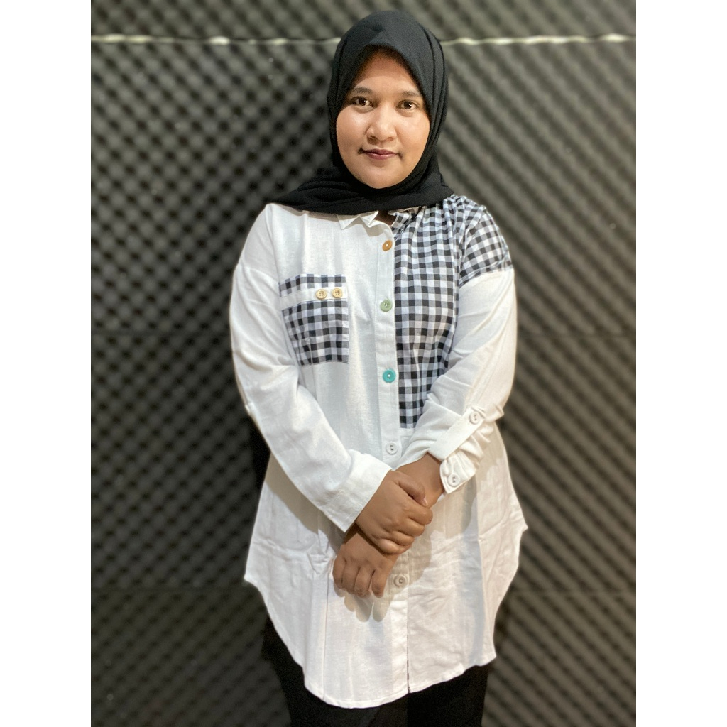 kemeja tunik katun rayon kombinasi motif kotak