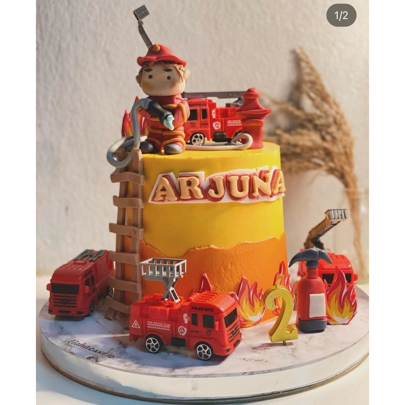 custom cake tema excavator/pemasam kebakaran mobil konstruksi mainan custom cake kue ulang tahun tem