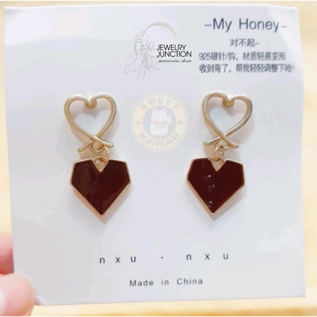 ANTING JUNTAI WANITA MERAH HATI LIST EMAS/ ANTING LOVE MERAH/ ANTING MURAH BERKUALITAS/ ANTING CANTI
