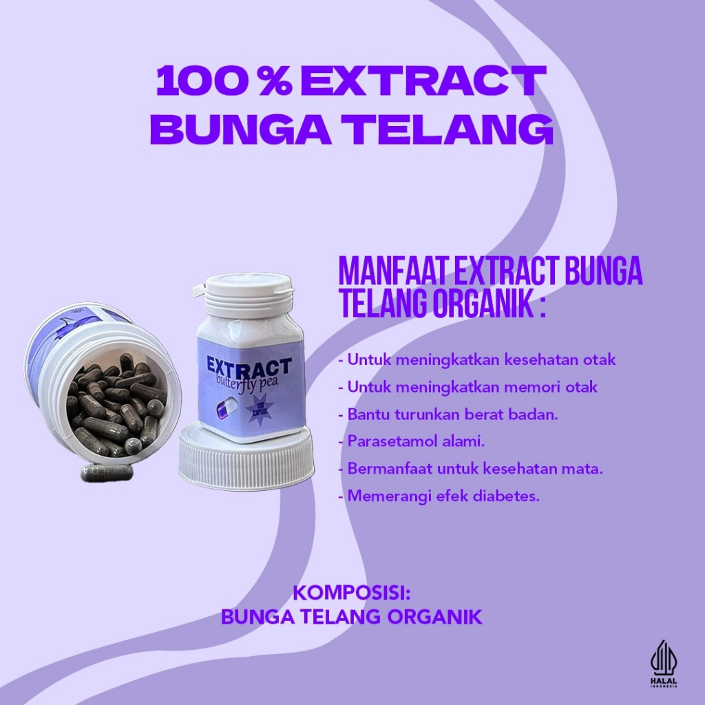 

Kapsul Herbal Ekstrak Bunga Telang Butterfly Pea Asli Murni 100%