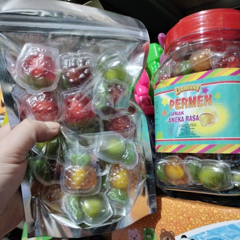 

PERMEN LUNAK ANEKA BUAH-BUAHAN Harga 1 bungkus isi 20pcs