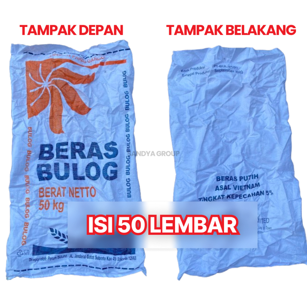 Karung Plastik Bekas BULOG 50KG (50pcs) - Karung Beras Besar & Murah