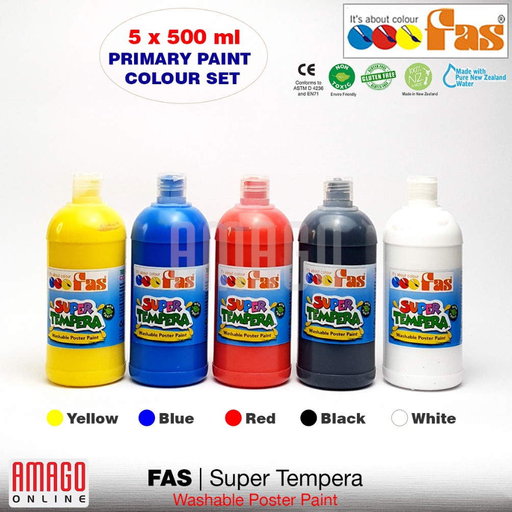

KODE A47R Paket 5 Warna FAS Super Tempera Yellow Blue Red Black White 5 x 5 ml