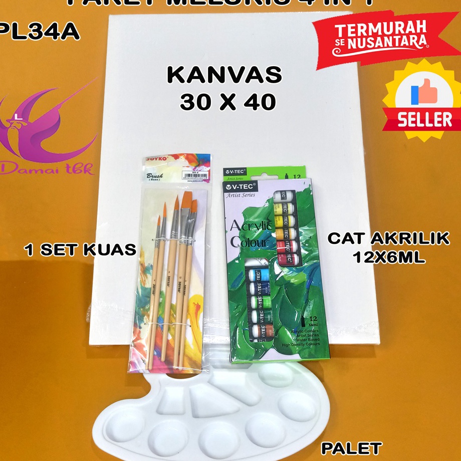 

Murah Premium Paket Melukis Lengkap 4 in 1 Kanvas 3x4 Kuas Palet dan Cat Acrylic