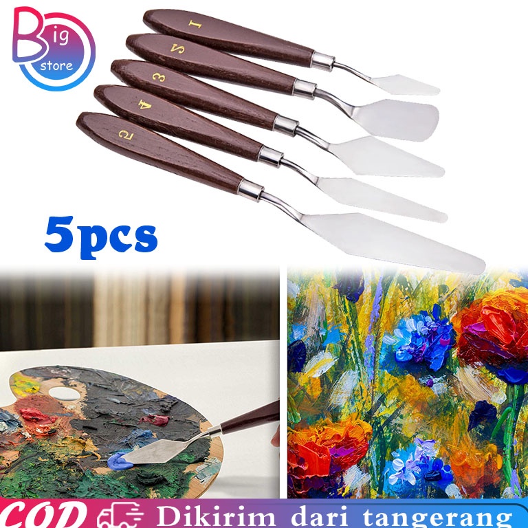 

KODE P28E Isi 5pcs Pisau Palet Lukis Stainless Steel Pisau Lukis Palette Knife Painting Knife Pallete Knife
