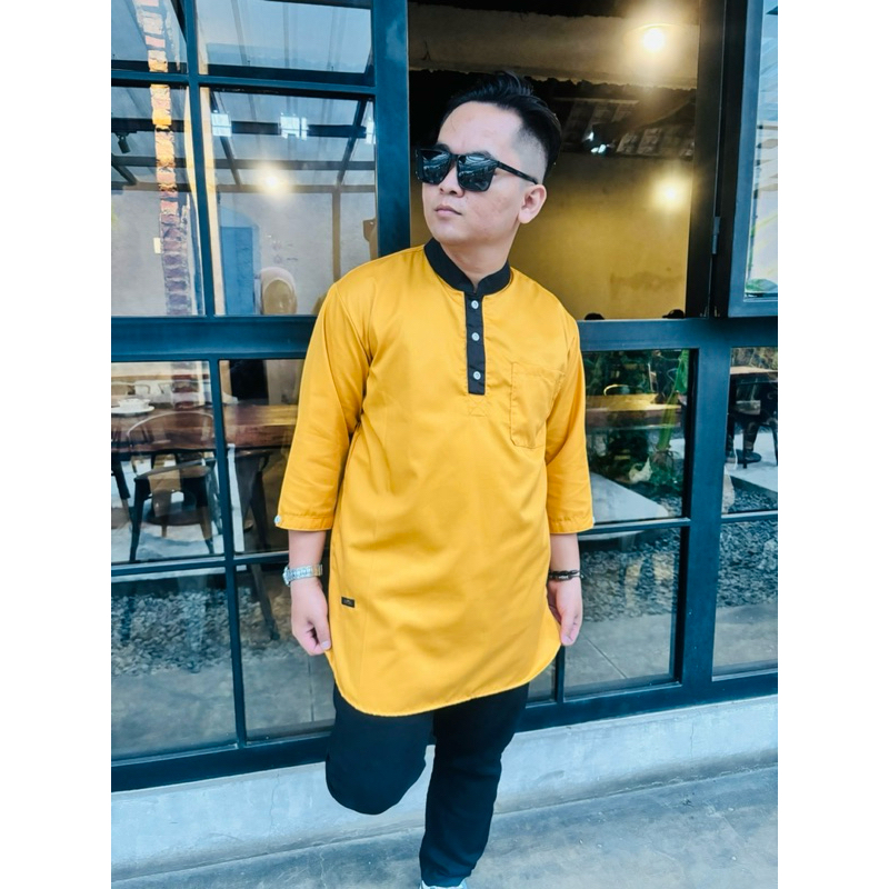 Koko Kurta Lengan 3/4, Koko Kurta Pria Dewasa, Koko Kurta Pria Muslim, Koko Kurta Warna Mustard by F