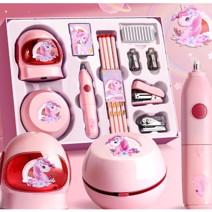 

Super Sale LOOOOPY Electric Stationery Set Set Alat Tulis Elektronik Rautan Penghapus Vacuum Pencil 11 In 1Set Alat Tulis Elektronik Belajar Anak Perempuan Kado