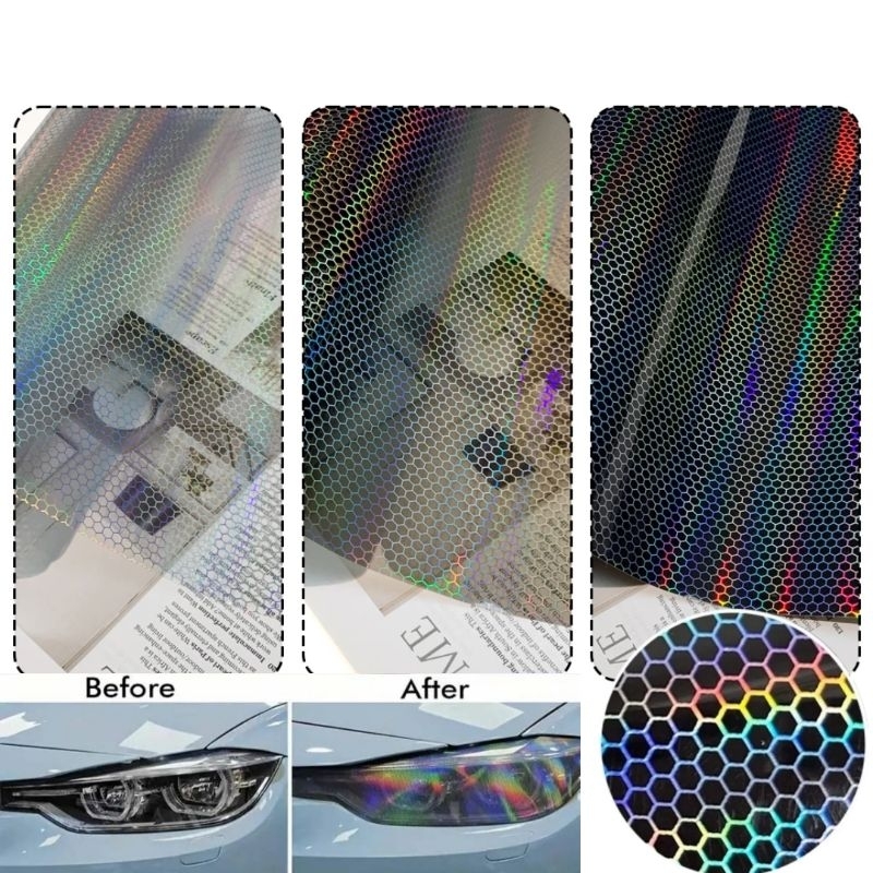 stiker skotlet carbon hexagonal hologram hitam stiker skotlet hybrid sarang tawon