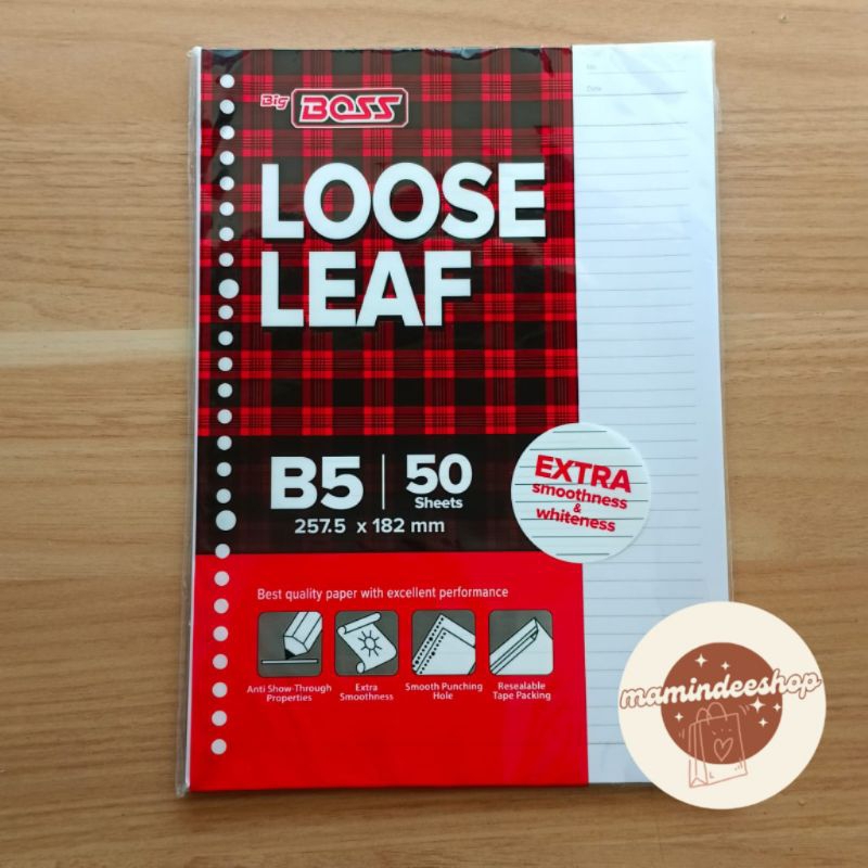 

(Harga Per Pack) Loose Leaf Big Boss B5 50 Lembar Putih Bergaris Isi Binder Ukuran B5 Kertas Binder 50pcs Kertas Isi Ulang