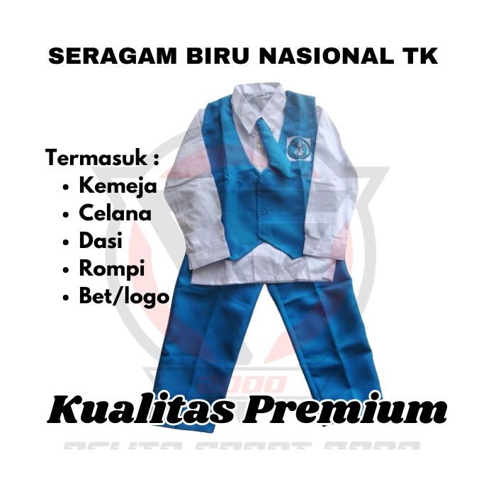 Seragam TK Nasional Baju Taman kanak-kanak Putih Biru Lengan Panjang Setelan Baju Celana Panjang Rom