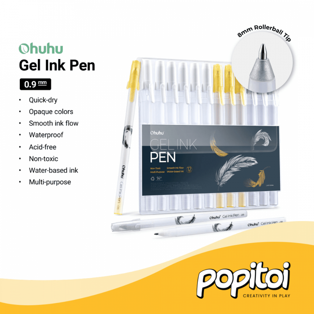 

Ohuhu Highlighter Gel Pens 0.8 mm Pulpen Bolpoin WHITE GOLD SILVER SATUAN