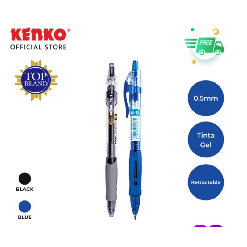 

KENKO GEL PEN K-1 RETRACTABLE / PEN CETEK KENKO K1 GEL HITAM BIRU (1PAK ISI 12PCS)