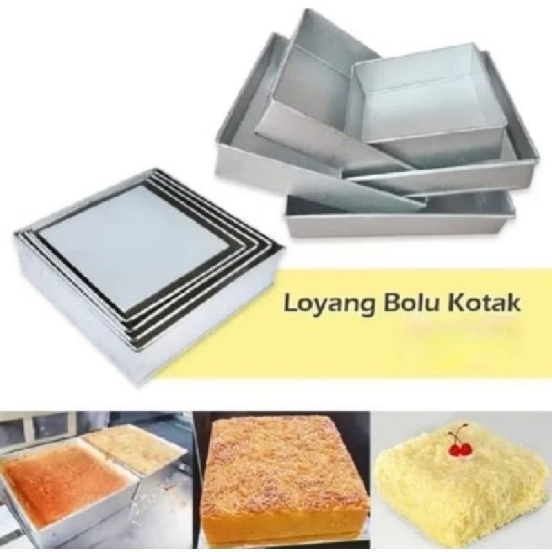 loyang bolu kotak/ loyang persegi/ loyang kotak/ loyang lapis tinggi 7cm tebal 0,4mm ukuran 14x14x7c