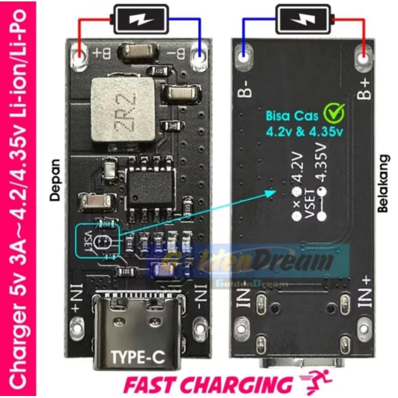 Modul Fast Charger 5v 3A Type C Battery 4.2v 4.35v Baterai Lithium IP 2312 Fast Charging IP2312