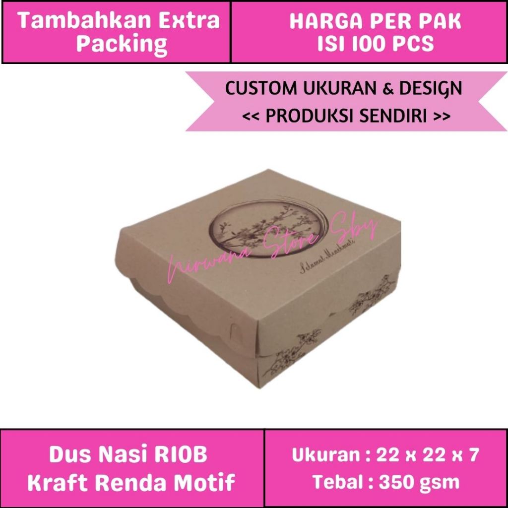 

(100 pcs) Dus Nasi R10B Kraft Motif | 22x22x7 cm | Box Kotak Nasi