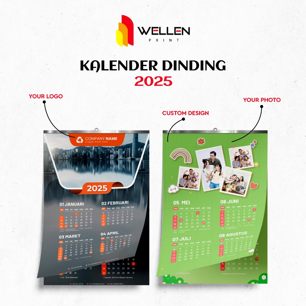 

WELLEN PRINT - Cetak Kalender Dinding 2025 / Print Calender ukuran A3+ / Kalender Dinding Aesthetic Custom Foto