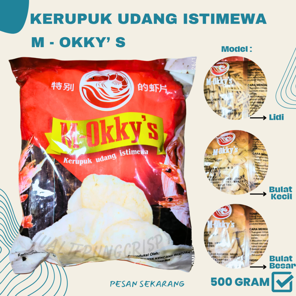 

M-OKKY'S Kerupuk Udang 500g | Krupuk Mentah Istimewa Kualitas Super Oval/Stik | Krupuk Ny Siok Halal