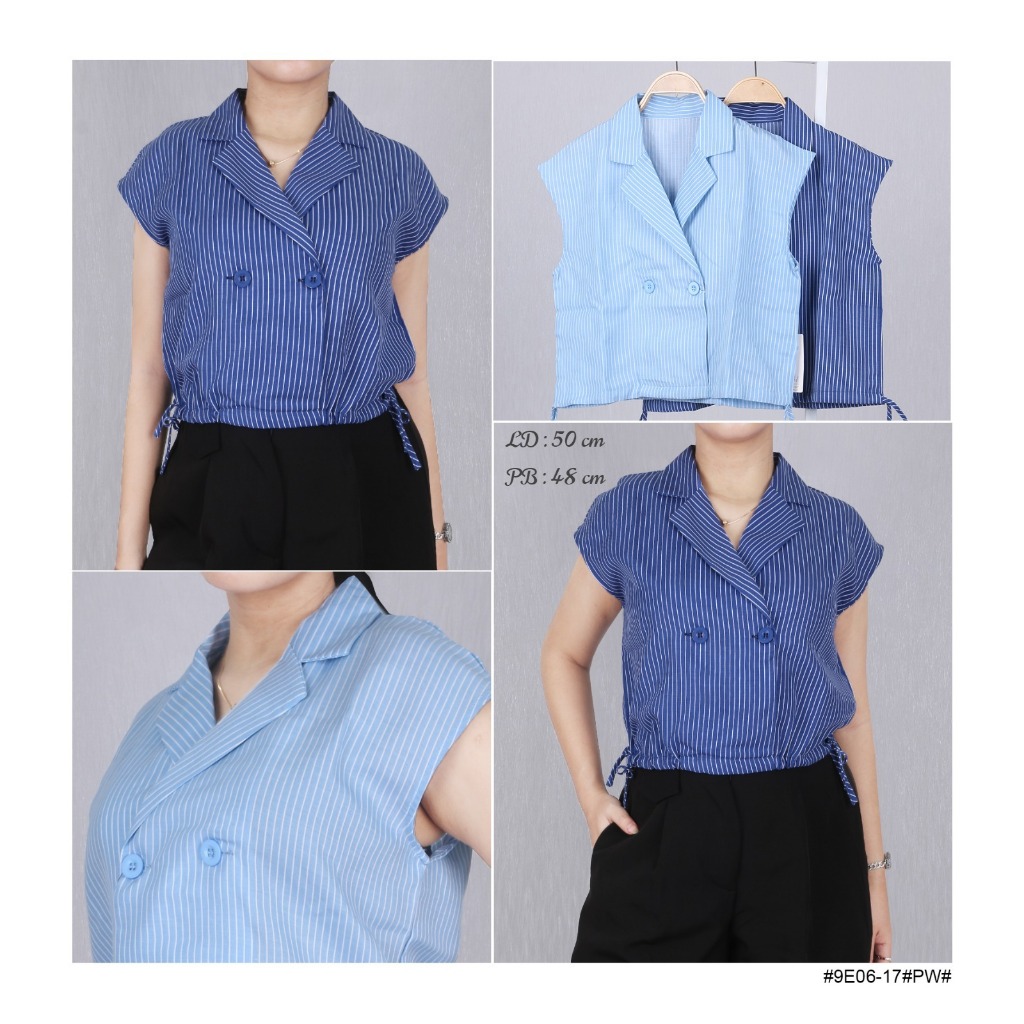 Kemeja Garis Crop Blazer Blouse Crop Top Wanita Kekinian Korean Style Crop Top Atasan Wanita Kekinia