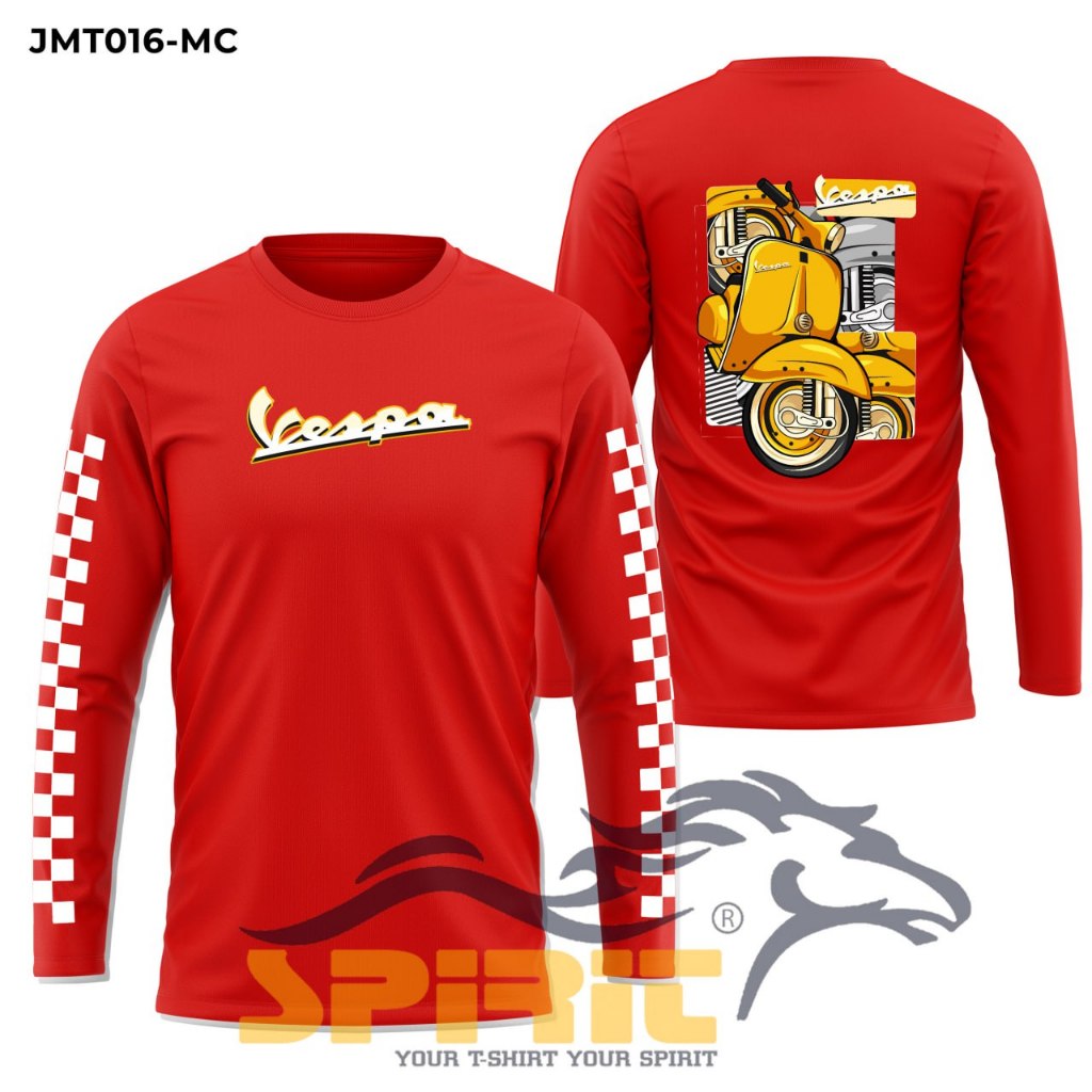 Kaos Motor Vespa T-Shirt Vespa Kaos Pria Pengendara Motor Vespa Cotton Combed 24s Lengan Panjang