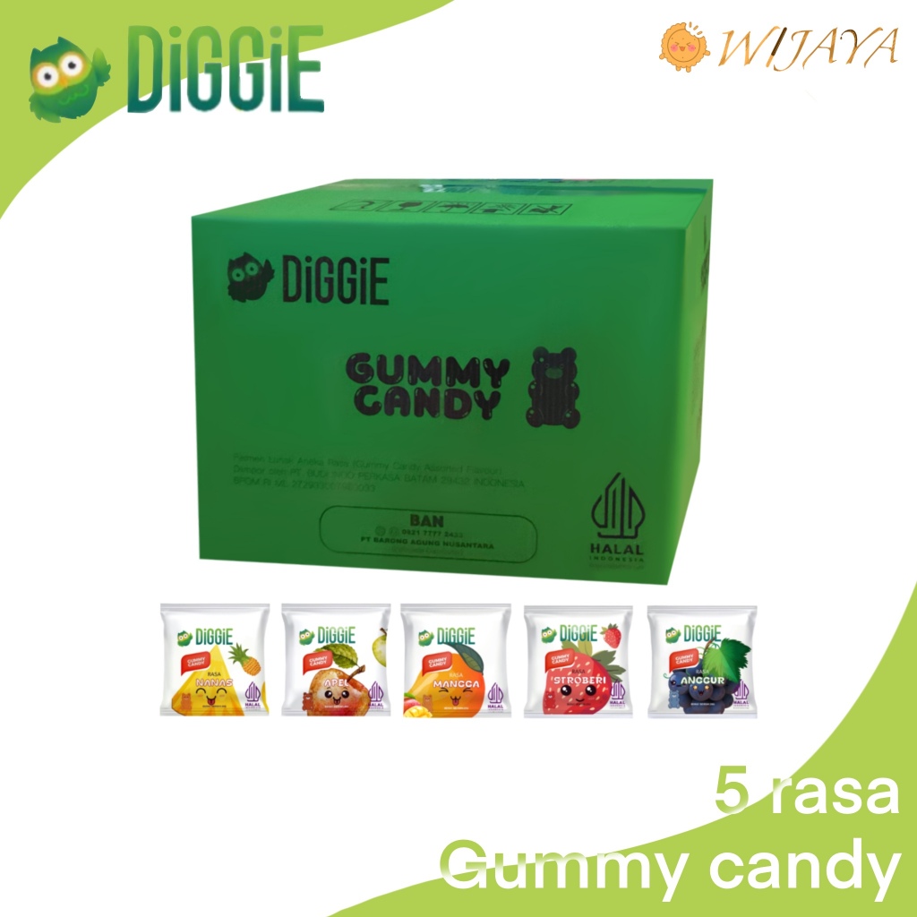 

1Dus/CNT DIGGIE Gummy |.Permen |.Berat 12000g |.RASA Apel/Anggur/Stroberi/Nanas