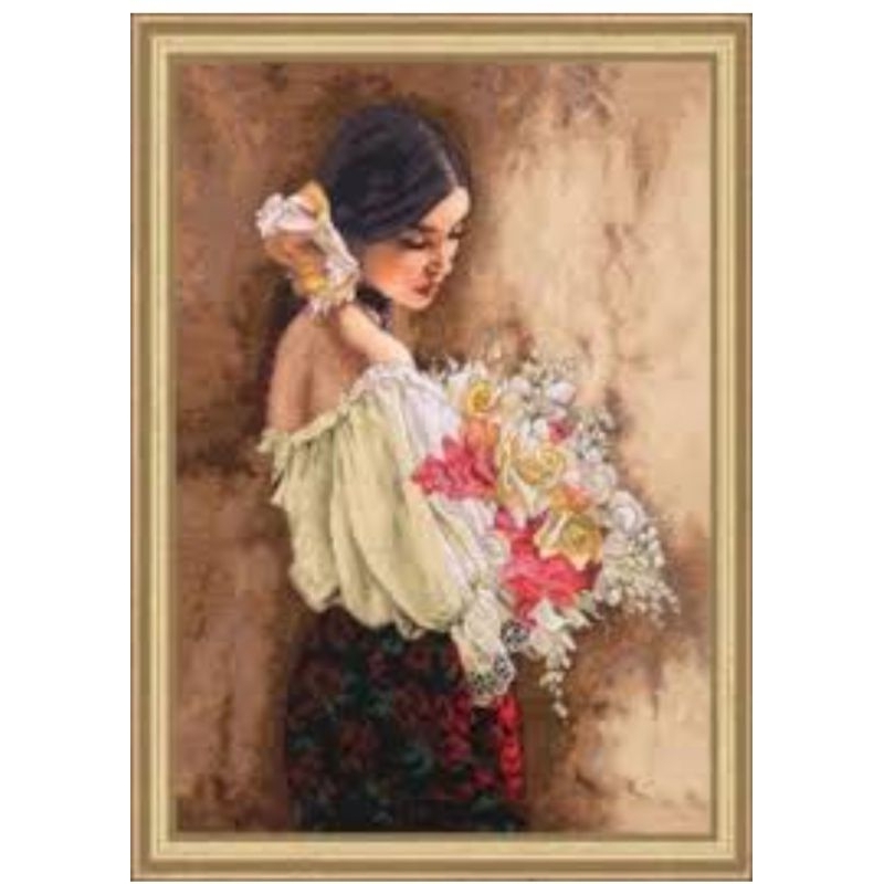 DIY PAKET KRISTIK WANITA MEMELUK BUKET CROSS STITCH KIT 14CT