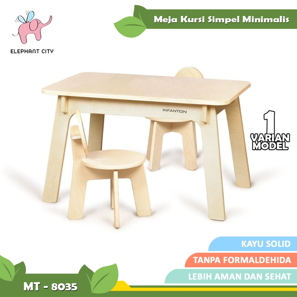 Meja dan kursi TK, pusat belajar anak kelas besar dan kecil, meja kayu solid - ELEPHANT_CITY