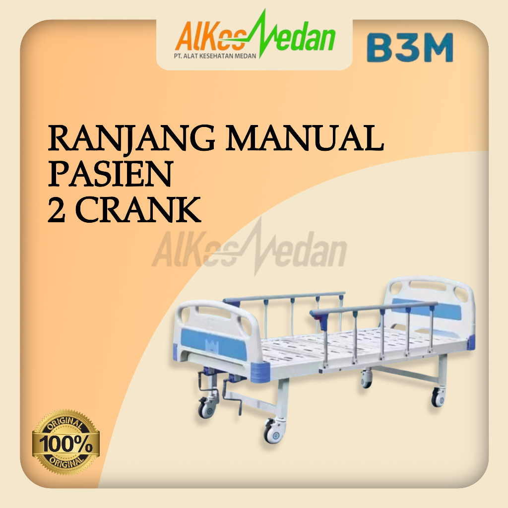 BED PASIEN 2 CRANK MANUAL ( 2 ENGKOL ) / RANJANG MANUAL PASIEN RUMAH SAKIT