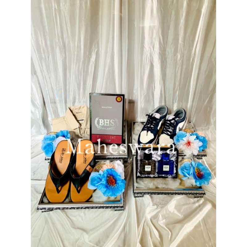 

box hantaran pernikahan 1set isi 4pcs (XL,L,M,S)+mika sama kain tile | Tinggi fiber 3CM