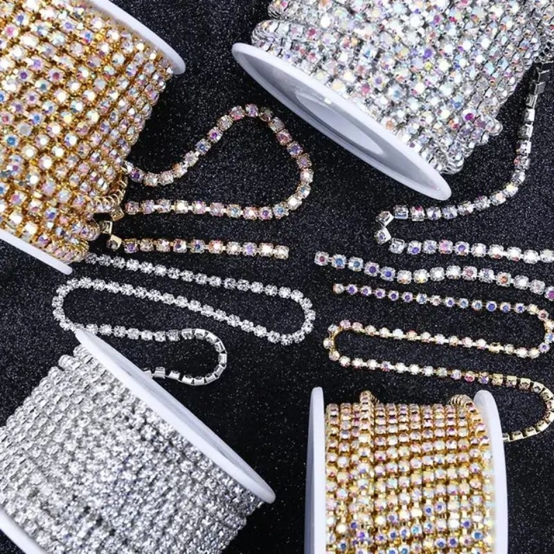 Crystal Chain Roll SS12 SS16 Gold Silver 1 Roll 10 Yard Rhinestone