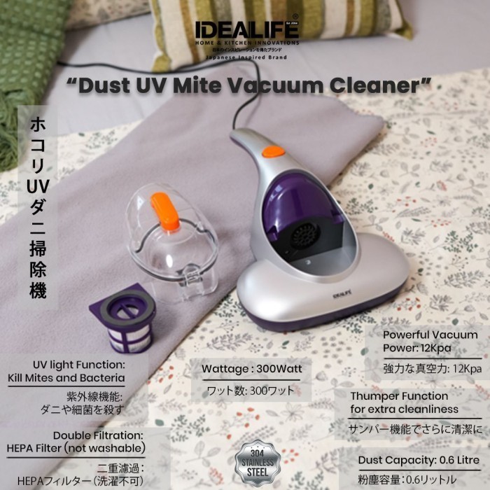 IDEALIFE Vacuum Cleaner Tungau Sinar UV Dust UV Mite Vacuum Cleaner IL-132A