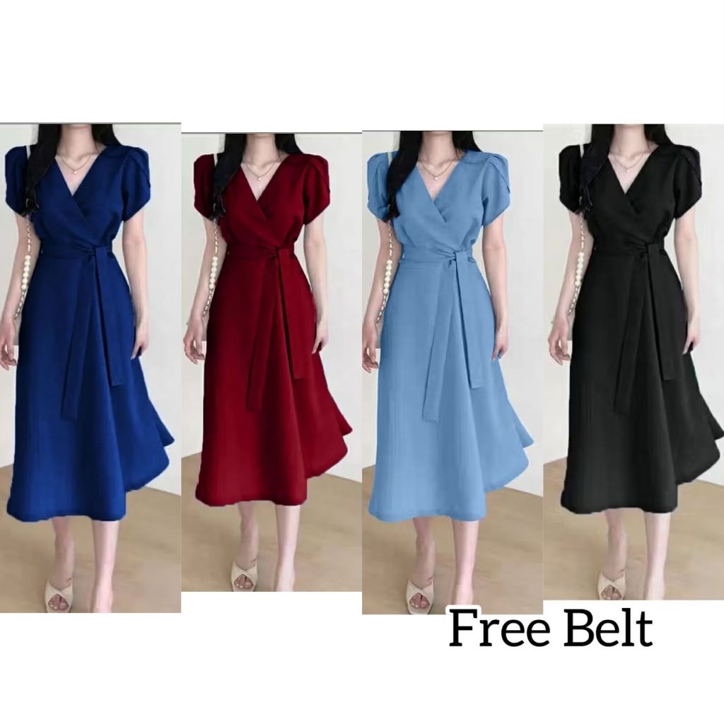 Baju Pesta Mewah Elegan Kondangan Polos Hitam Putih Merah Maron Biru Pink Baju Gereja Wanita Dress R