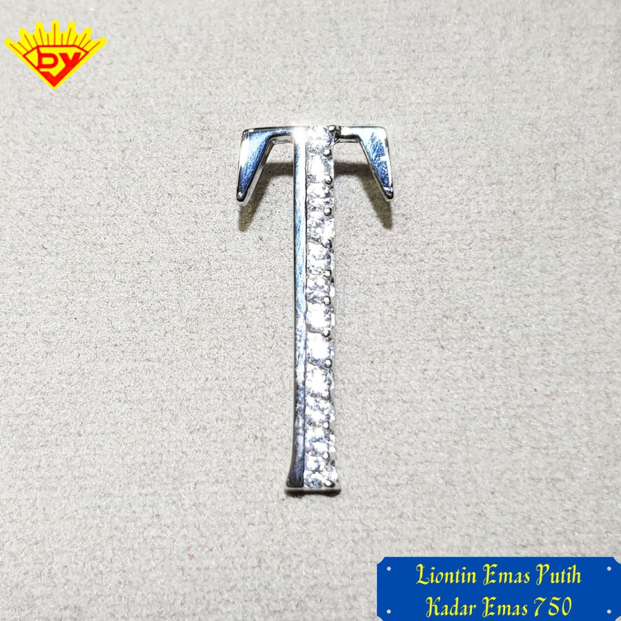 Liontin Huruf Emas Putih Permata Zirconia Kadar Emas 750