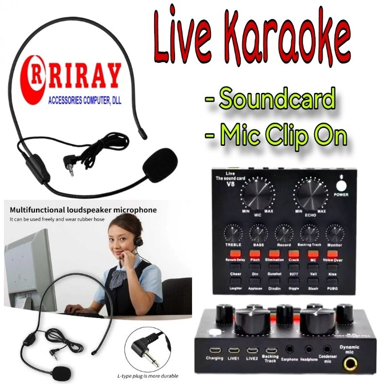 Alat Karoke Paket SoundCard V8 Bluetooth Audio USB External Sound Card V8 Mixer Mini Mic Bando MURAH