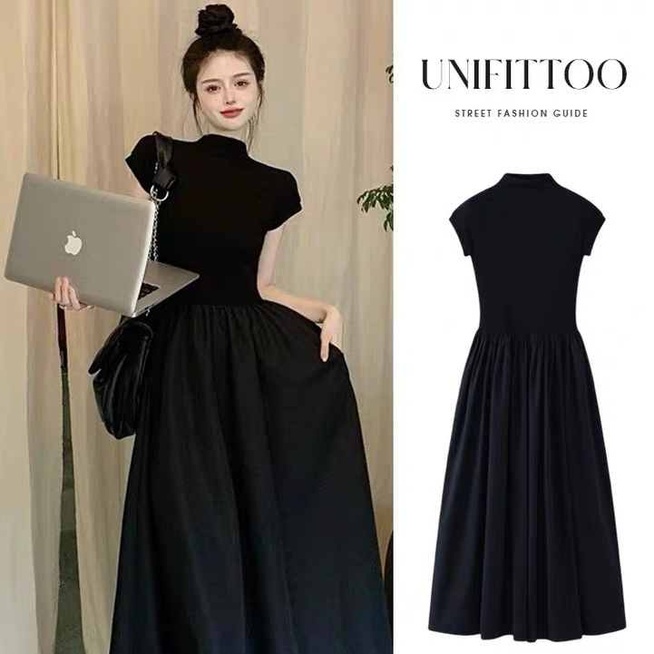 Dress Wanita Maxi Plisket / Gamis Plisket / Dress Pleats Gaun Hitam dress hitam korea gaun lengan pe