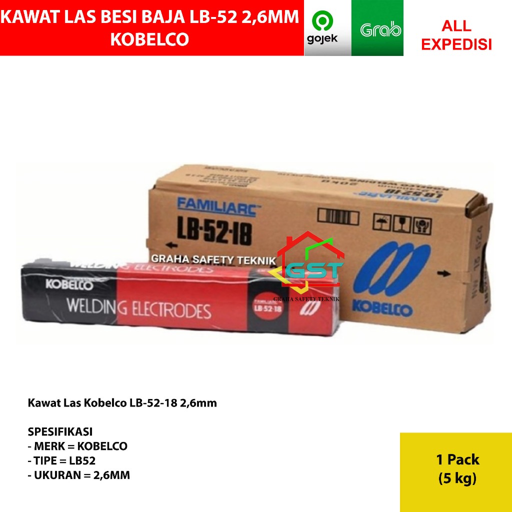 KOBELCO kawat las besi baja 2,6mm e7018 LB-52-18 harga per pack isi 5kg