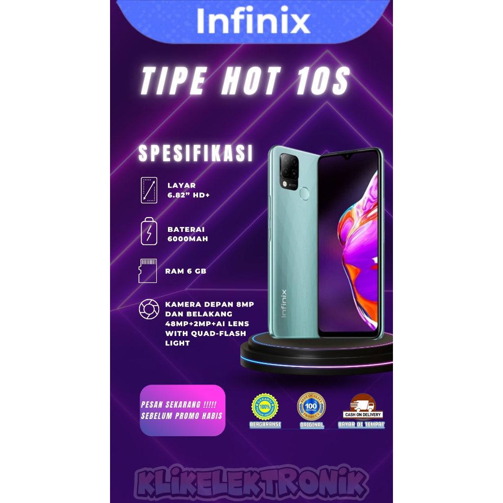 TERMURAH Infinix Hot 10S 6/128GB – Helio G85 – 6.000 mAh – 48MP Camera >> FULL SET