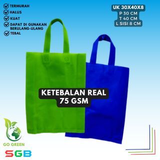 

isi 12pcs Tas Spunbond Handle uk 30x40x8 / Goodie Bag 75 gsm / Tas Kain Polos