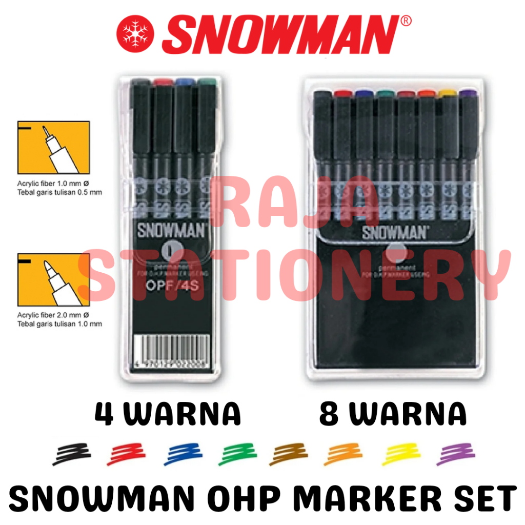 

Snowman Permanent Marker OPF OPM SET 4 8 Colours / Spidol Permanen Snowman Fine Medium Tip 4 8 Warna OHP