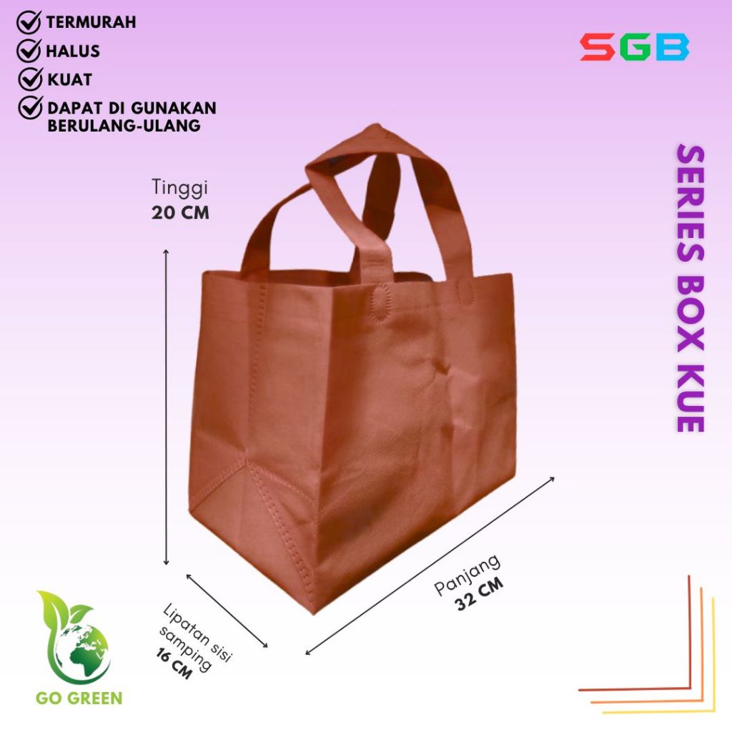 

1 LUSIN (12pc) Tas Spunbond Handle BOX DUS KUE uk 32x20x16 / Goodie Bag / Tas kain POLOS