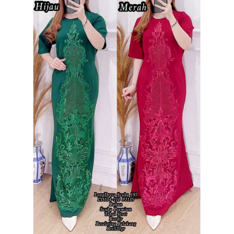 Dress Maroon scuba panjang cantik