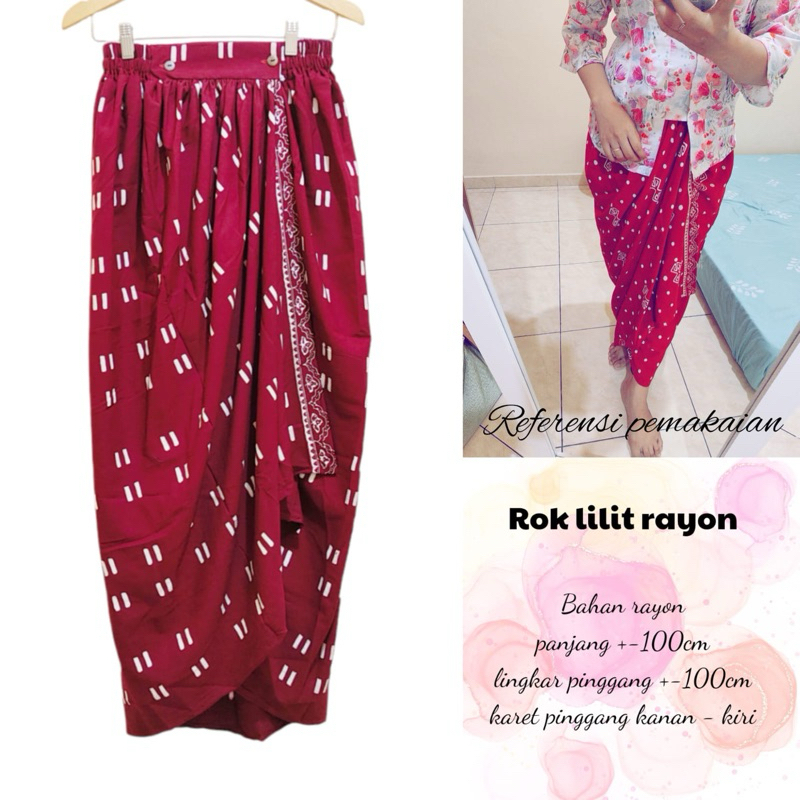Rok Lilit Instan Panjang Modern  Bahan Rayon Cap Batik Jumputan Warna Hitam Navy Merah Lemon Terakot