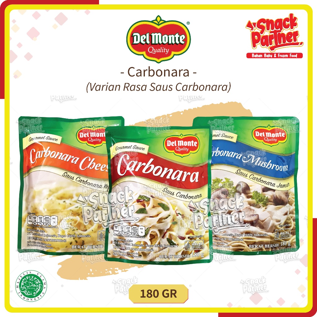 

DELMONTE All Varian Sauce Pouch 180 GR - DEL MONTE Carbonara Mushroom Jamur Cheese Keju Spaghetti Spageti Saus Saos Spagheti