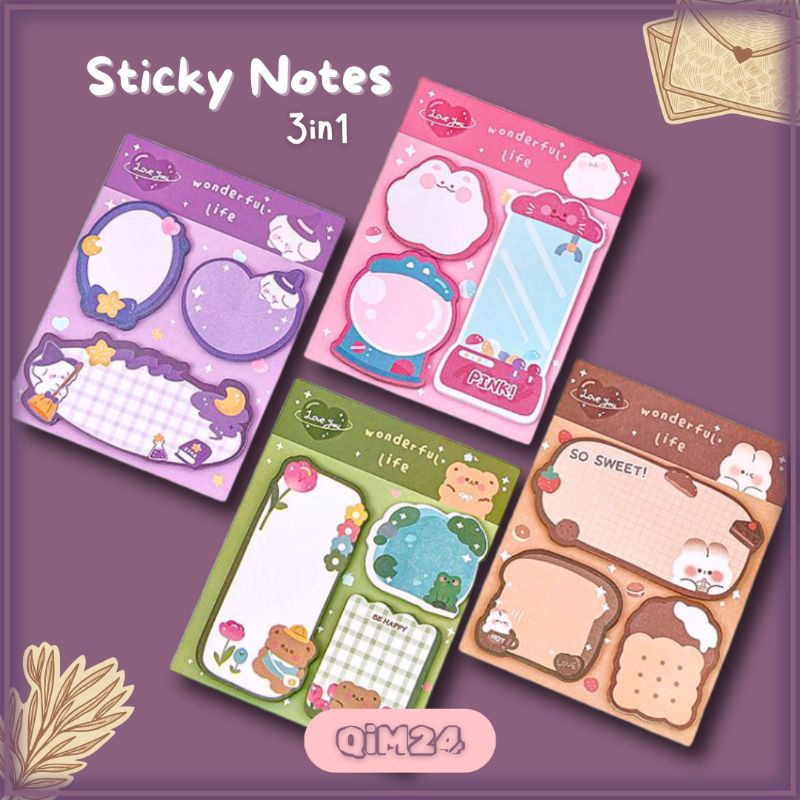 

Sticky Notes Aesthetic 3in1 - Tempelan Kertas Catatan - Kertas Tempelan - Catatan Pengingat - QiM24