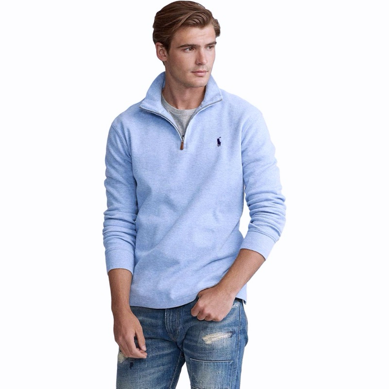 Polo Ralph Lauren - French-Rib Quarter/Half Zip Pullover Sweater - Jamaican Blue Heather - Size M - 