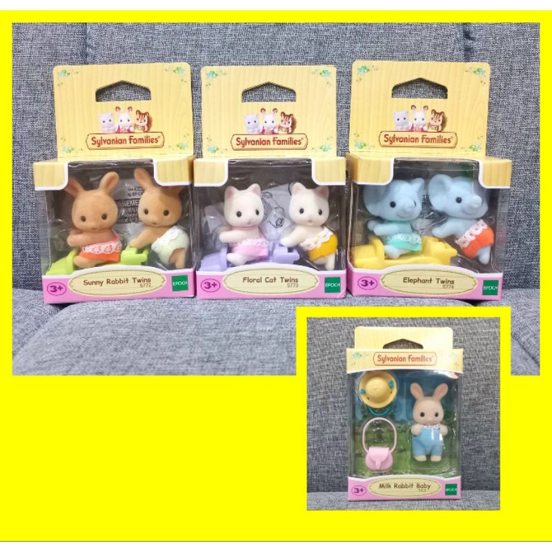 Sylvanian Families Sunny Rabbit Twins,Floral Cat Twins,Elephant Twins,Milk Baby Rabbit,Marshmallow M