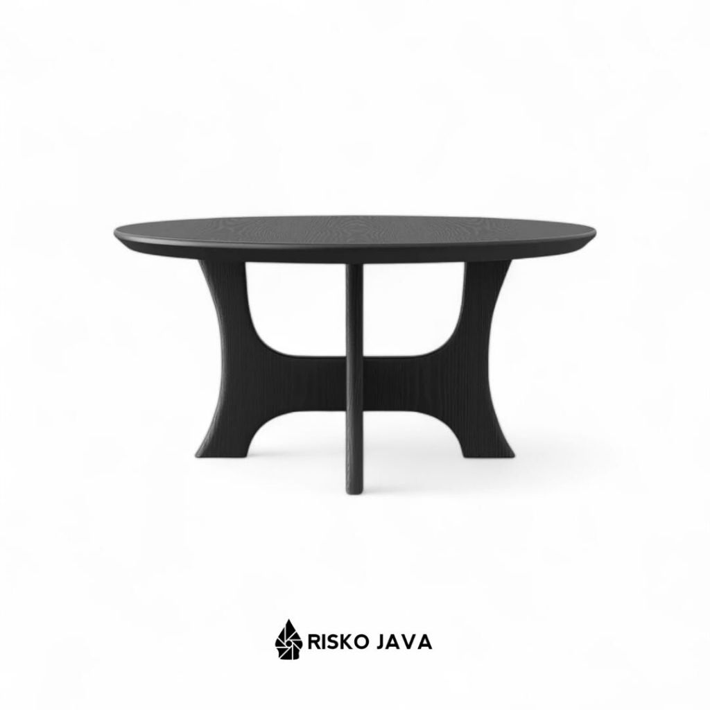 Meja Ruang Tamu / Meja Bulat Kayu Jati / Coffee Table Minimalis Natural Black | HENEGHAN