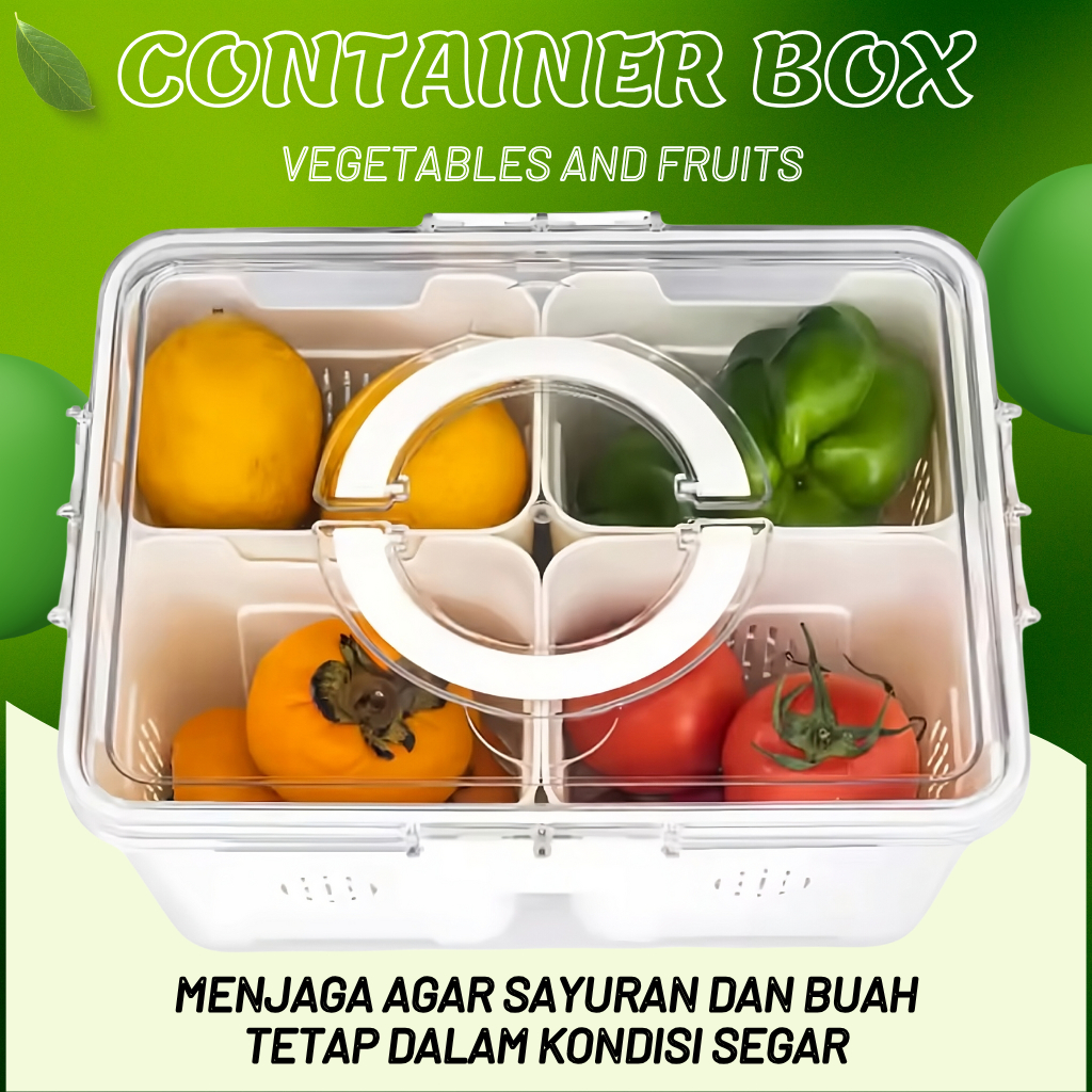 Kontainer Kulkas Kotak Penyimpanan Makanan Buah Sayur Kotak Penyimpanan Kulkas 4 Sekat Elegan