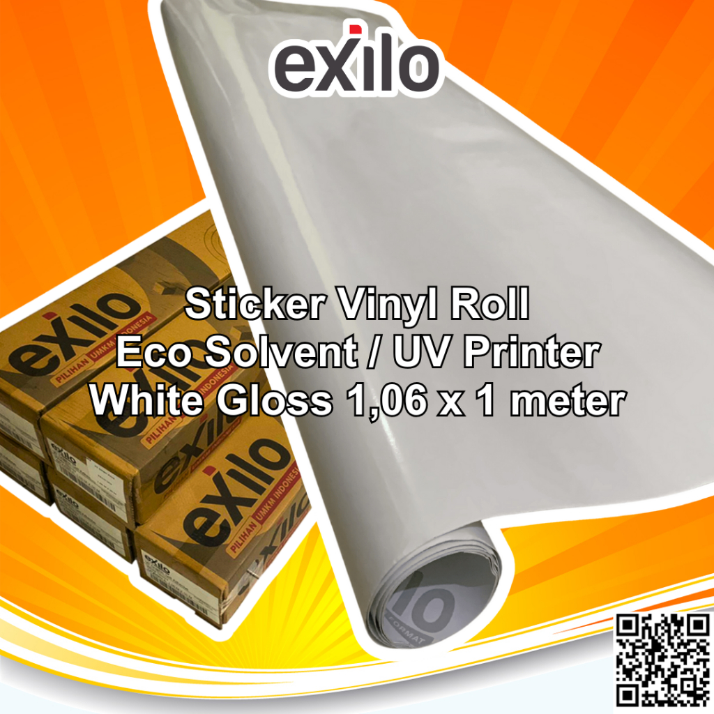 

Sample EXILO Sticker Vinyl Roll Indoor Outdoor Print Inkjet Eco Solvent UV Stiker White Gloss Panjang 1 m Lebar 1.06 m