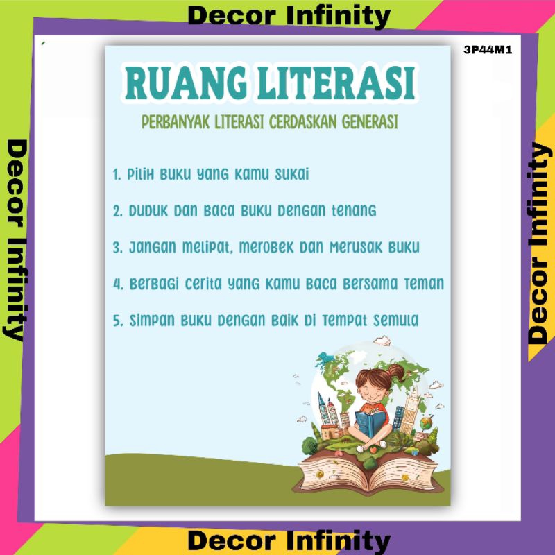 Poster dinding RUANG LITERASI poster dinding edukasi belajar siswa