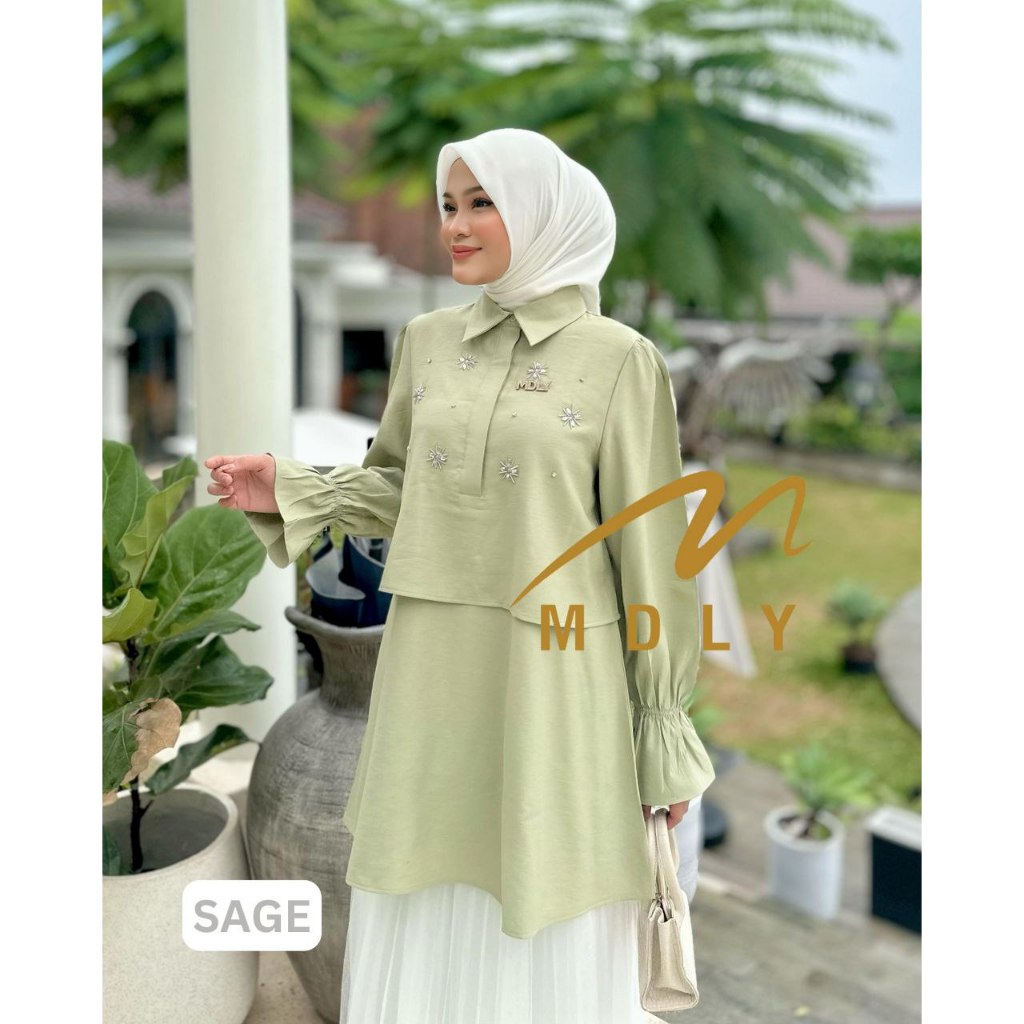 MDLY Baju kemeja atasan wanita muslim/Baju tunik Premium Cotton Tencel/Mosha Lux Tunic by MDLY